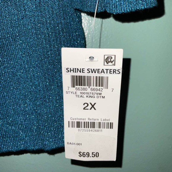 INC International Concept Women's Shine Sweater Teal 2X NWT - Picture 6 of 7